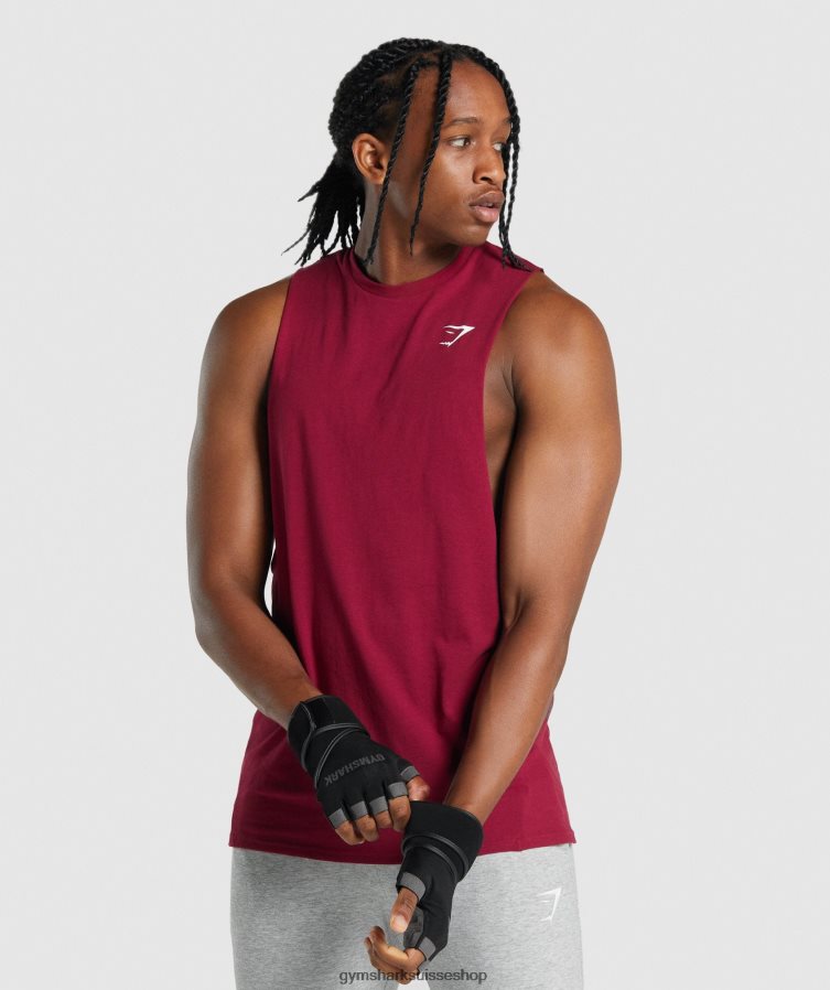 ch Gymshark Hommes réservoir à bras tombant critique 2.0 Bourgogne 02FP6T961 vêtements