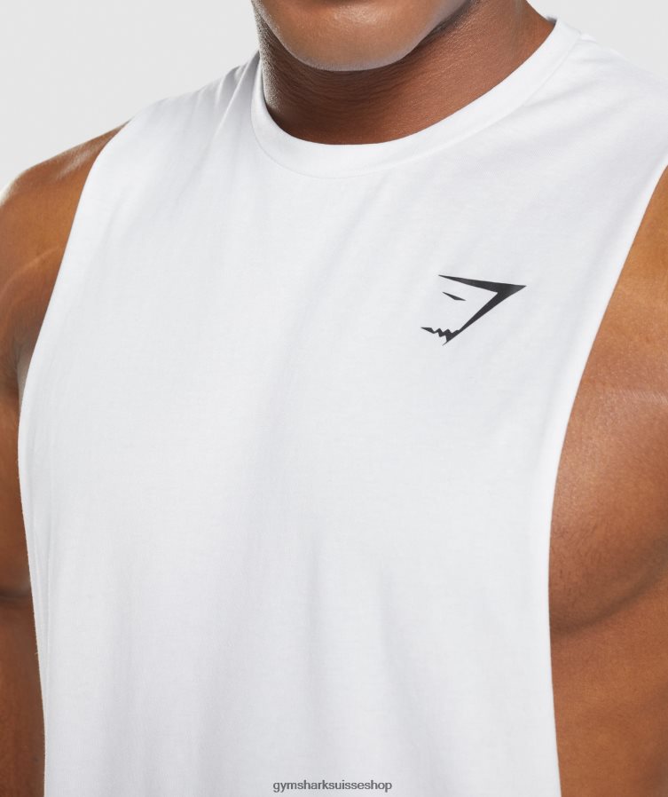 ch Gymshark Hommes réservoir à bras tombant critique 2.0 blanc 02FP6T901 vêtements