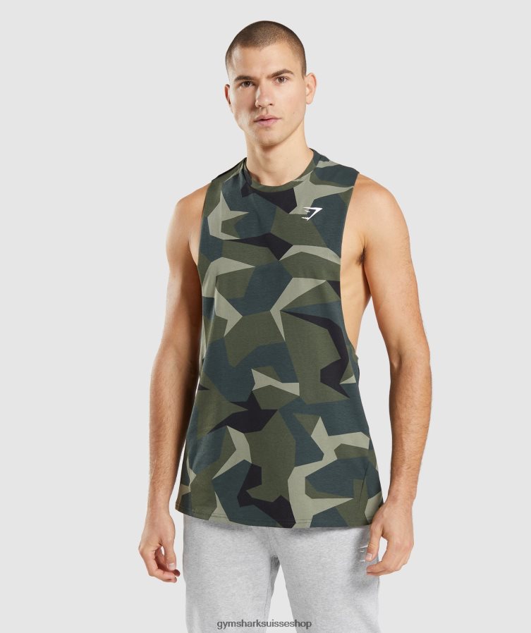 ch Gymshark Hommes réservoir à bras tombant critique impression verte 02FP6T930 vêtements
