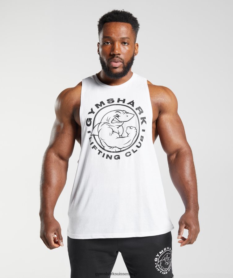 ch Gymshark Hommes réservoir à bras tombant hérité blanc 02FP6T935 vêtements