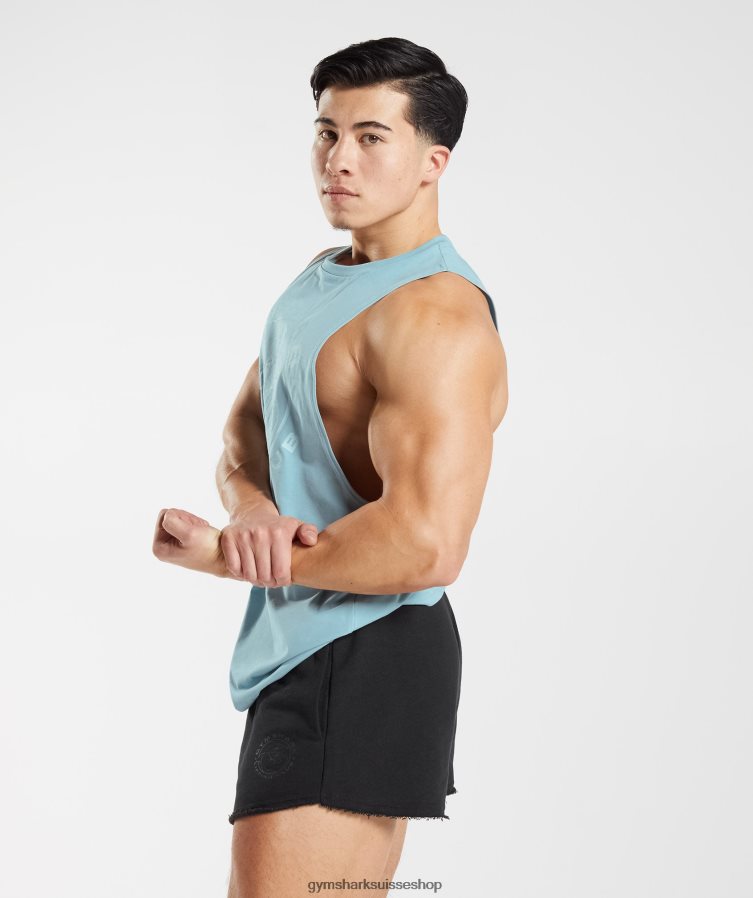 ch Gymshark Hommes réservoir à bras tombant hérité bleu glacier 02FP6T956 vêtements