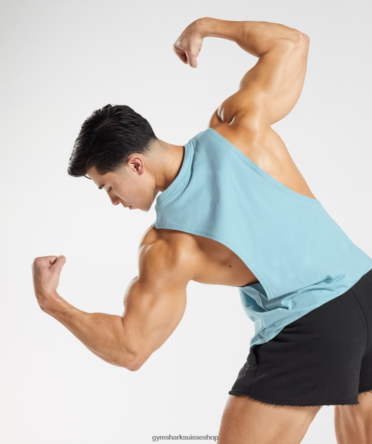 ch Gymshark Hommes réservoir à bras tombant hérité bleu glacier 02FP6T956 vêtements