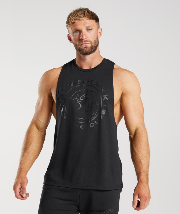 ch Gymshark Hommes réservoir à bras tombant hérité noir 02FP6T944 vêtements