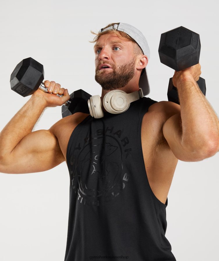 ch Gymshark Hommes réservoir à bras tombant hérité noir 02FP6T944 vêtements