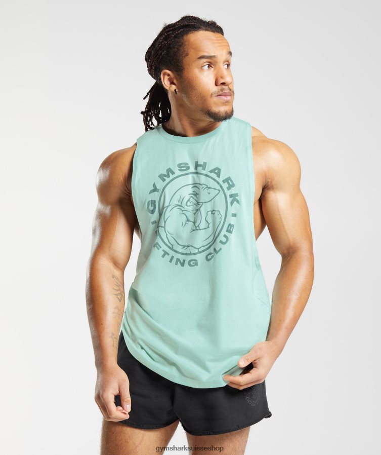 ch Gymshark Hommes réservoir à bras tombant hérité vert aqua 02FP6T964 vêtements