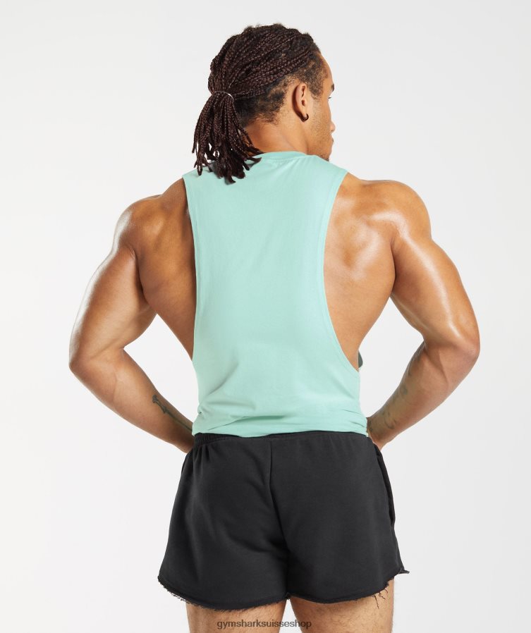 ch Gymshark Hommes réservoir à bras tombant hérité vert aqua 02FP6T964 vêtements