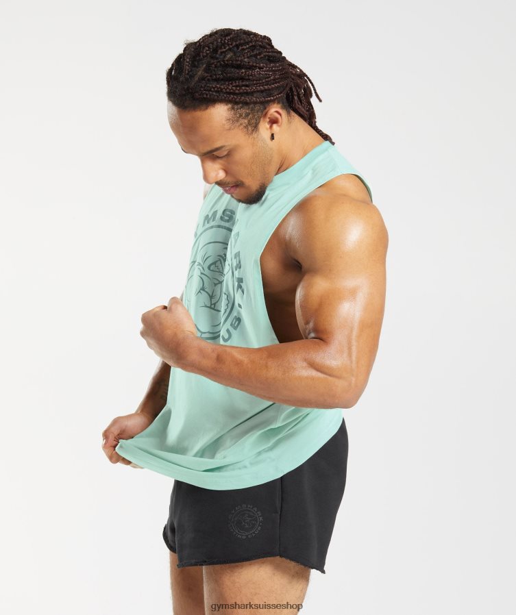 ch Gymshark Hommes réservoir à bras tombant hérité vert aqua 02FP6T964 vêtements