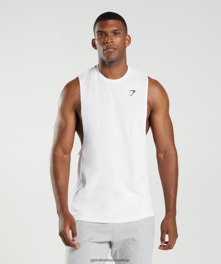 ch Gymshark Hommes réservoir à bras tombant réactif blanc 02FP6T883 vêtements