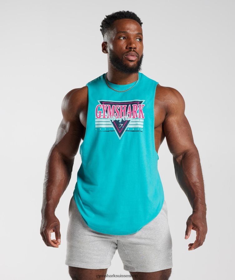 ch Gymshark Hommes réservoir à bras tombant retrowave bleu égéen 02FP6T893 vêtements