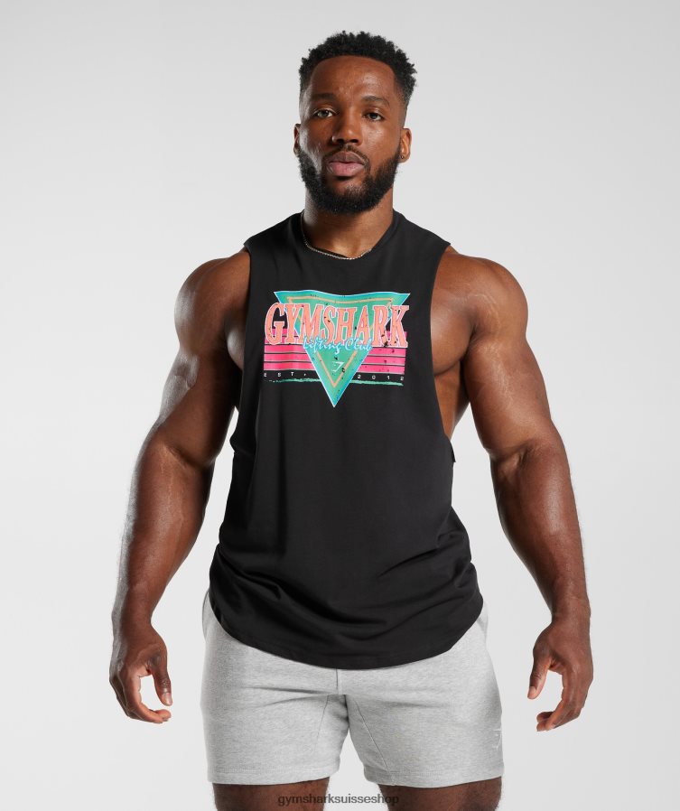 ch Gymshark Hommes réservoir à bras tombant retrowave noir 02FP6T891 vêtements