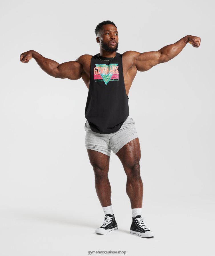 ch Gymshark Hommes réservoir à bras tombant retrowave noir 02FP6T891 vêtements