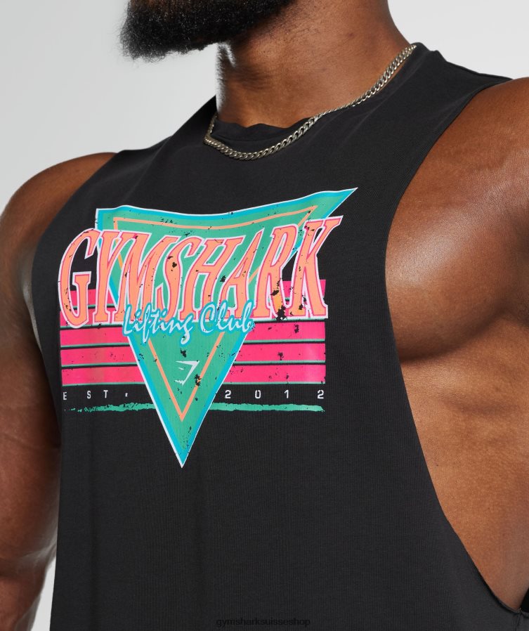 ch Gymshark Hommes réservoir à bras tombant retrowave noir 02FP6T891 vêtements