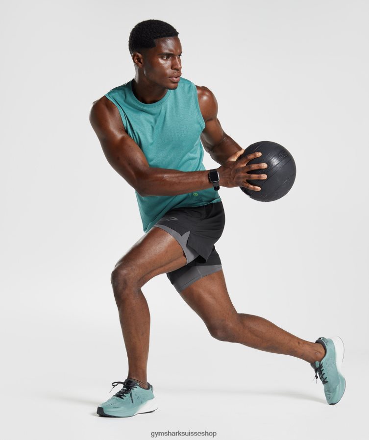 ch Gymshark Hommes réservoir de sport bleu ardoise/noir chiné 02FP6T937 vêtements