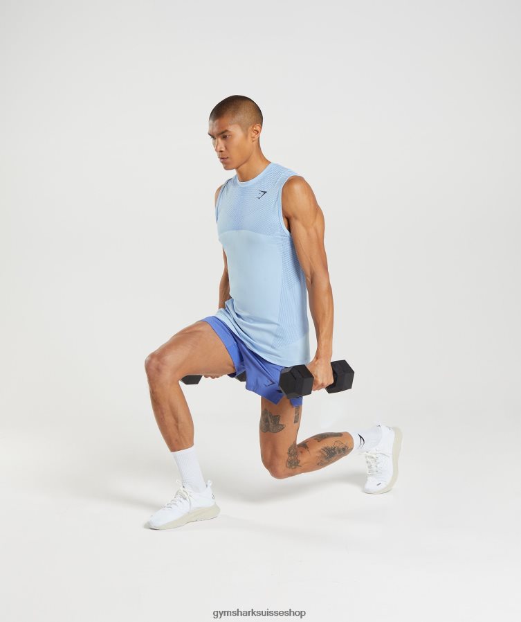 ch Gymshark Hommes réservoir sans couture d\'apex bleu lin/bleu court 02FP6T938 vêtements