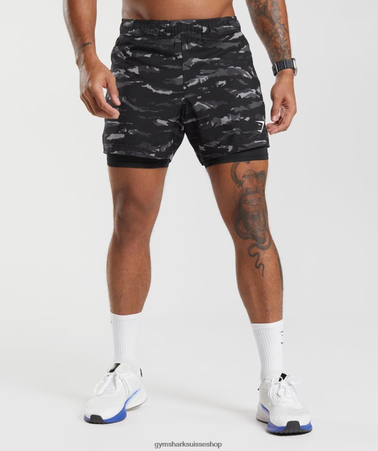 ch Gymshark Hommes short sport 5" 2 en 1 gris onyx/noir 02FP6T522 vêtements