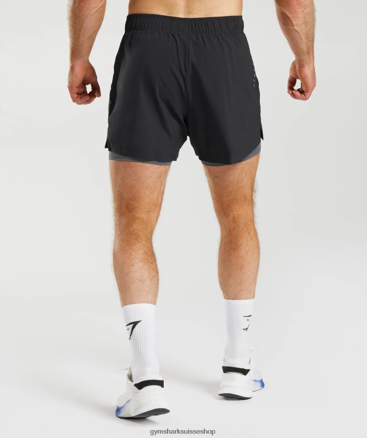 ch Gymshark Hommes short sport 5\" 2 en 1 noir/gris silhouette 02FP6T516 vêtements