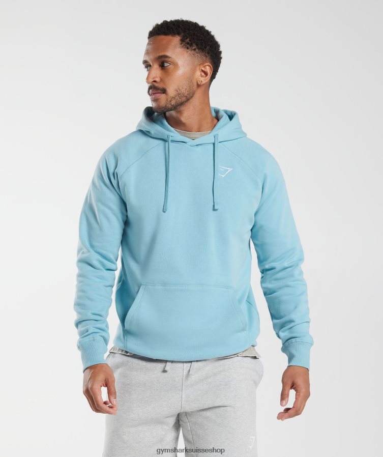 ch Gymshark Hommes écusson à capuche bleu glacier 02FP6T879 vêtements