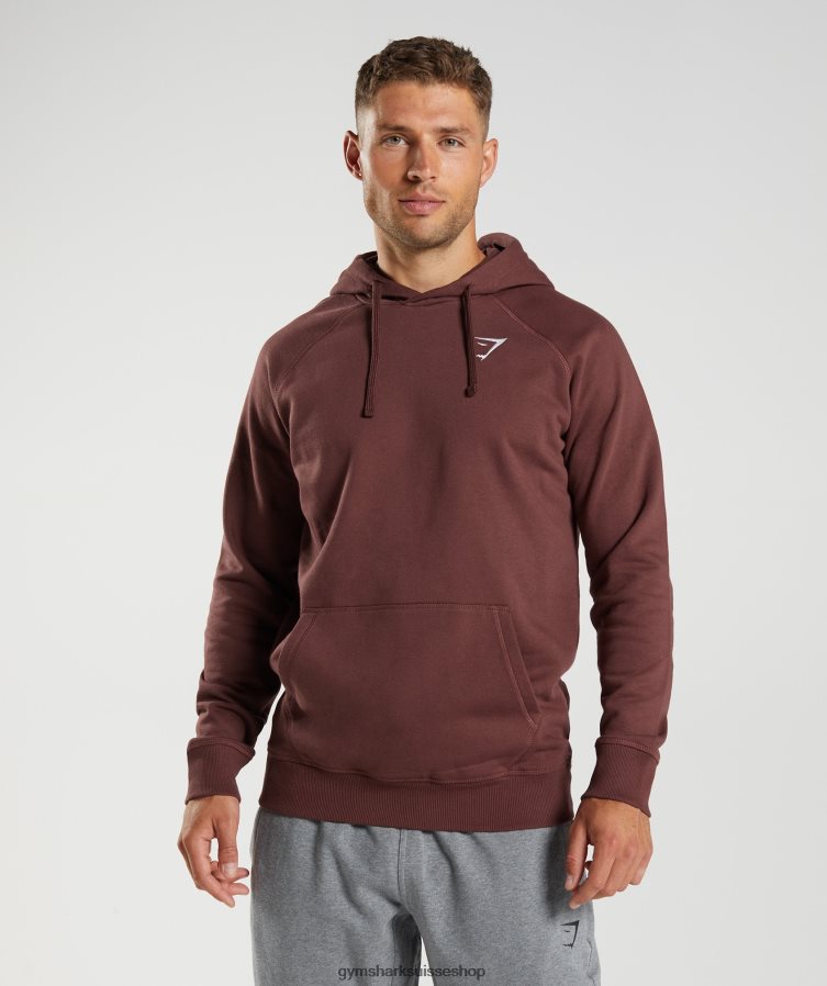 ch Gymshark Hommes écusson à capuche brun cerise 02FP6T836 vêtements