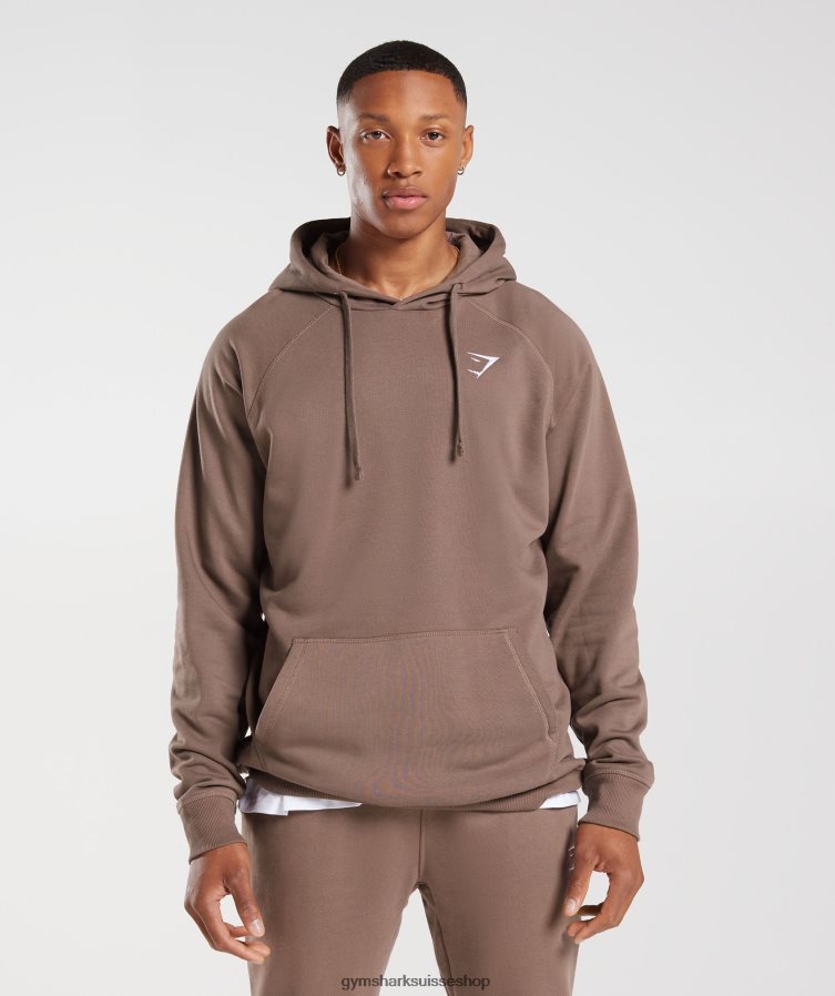 ch Gymshark Hommes écusson à capuche brun truffe 02FP6T820 vêtements
