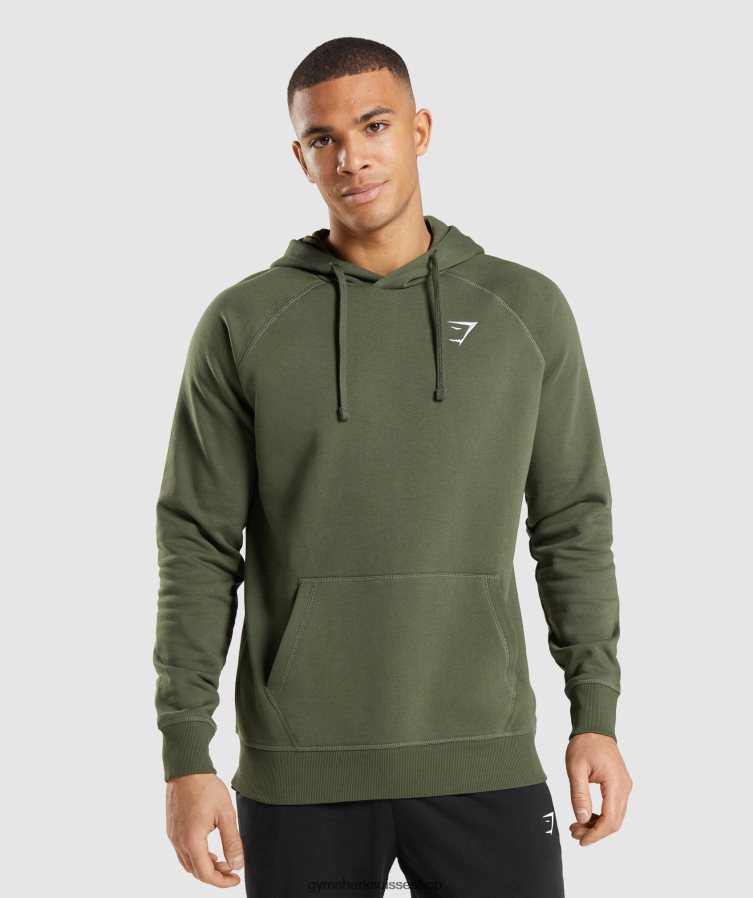 ch Gymshark Hommes écusson à capuche noyau d'olive 02FP6T806 vêtements