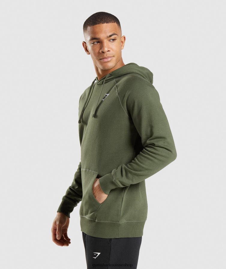 ch Gymshark Hommes écusson à capuche noyau d\'olive 02FP6T806 vêtements