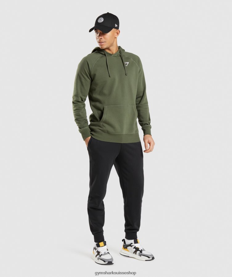 ch Gymshark Hommes écusson à capuche noyau d\'olive 02FP6T806 vêtements