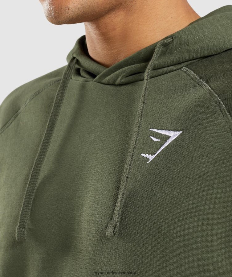 ch Gymshark Hommes écusson à capuche noyau d\'olive 02FP6T806 vêtements