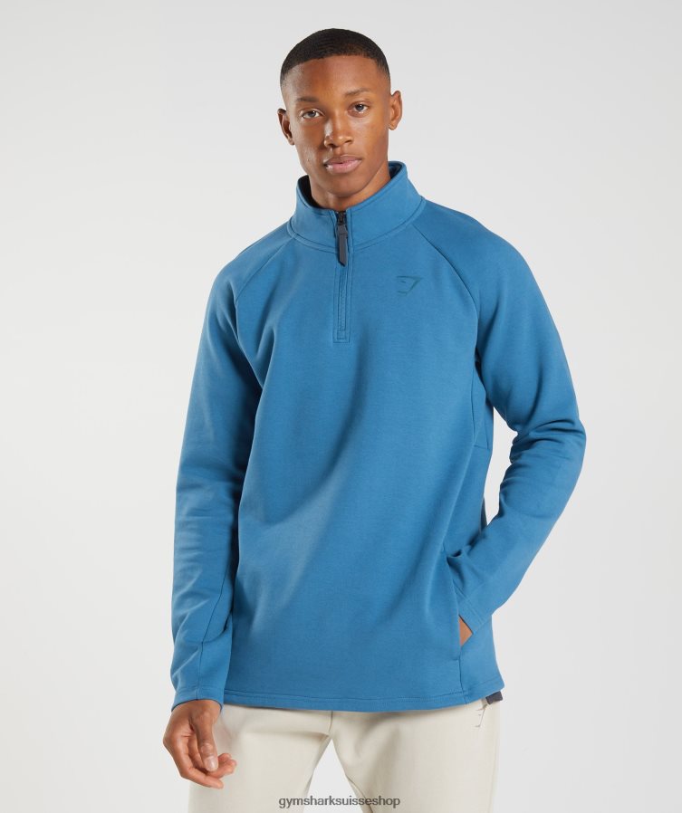 ch Gymshark Hommes jour de repos 1/4 zip bleu au bord du lac 02FP6T832 vêtements