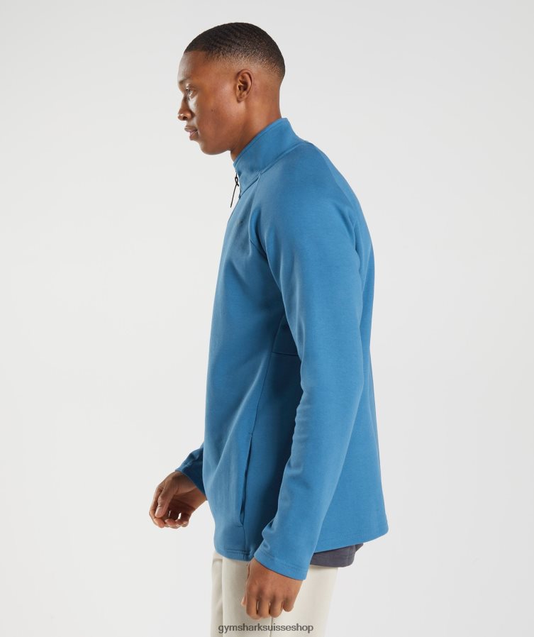 ch Gymshark Hommes jour de repos 1/4 zip bleu au bord du lac 02FP6T832 vêtements