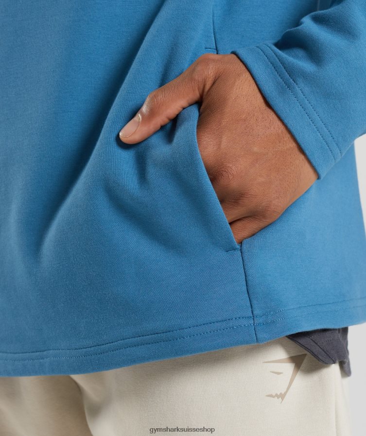 ch Gymshark Hommes jour de repos 1/4 zip bleu au bord du lac 02FP6T832 vêtements