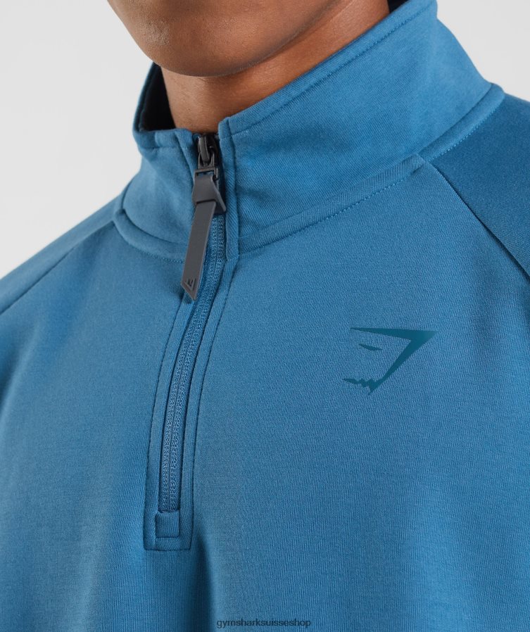 ch Gymshark Hommes jour de repos 1/4 zip bleu au bord du lac 02FP6T832 vêtements
