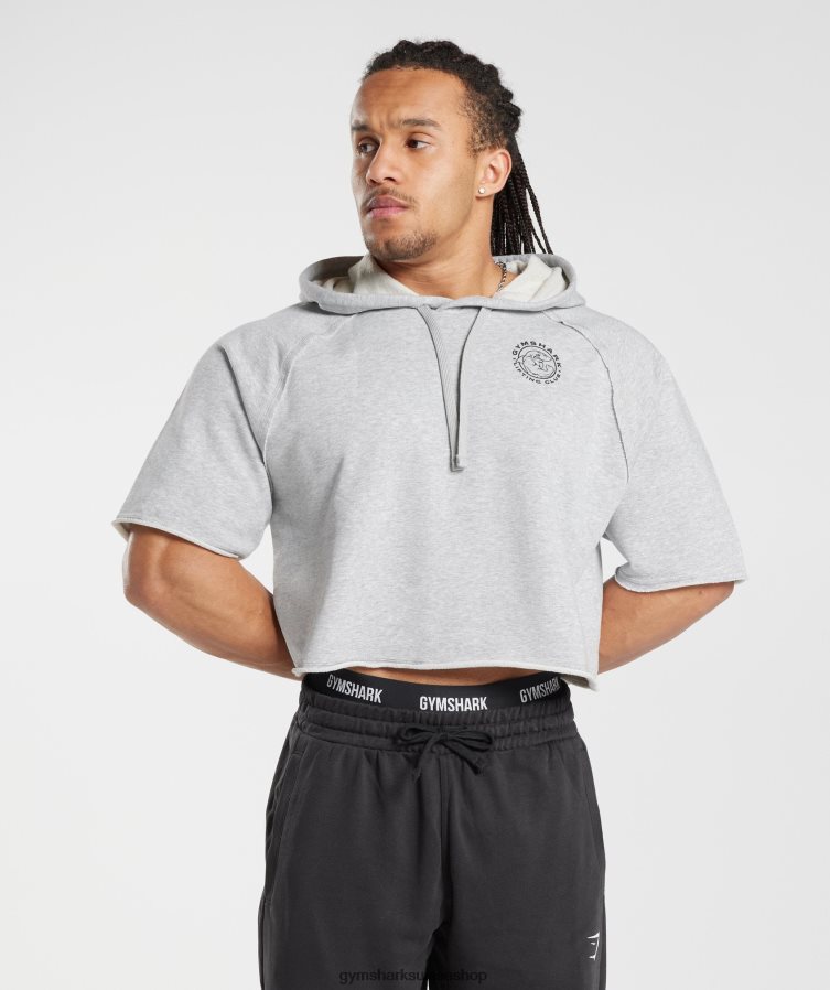 ch Gymshark Hommes sweat à capuche court à manches courtes gris clair chiné 02FP6T866 vêtements