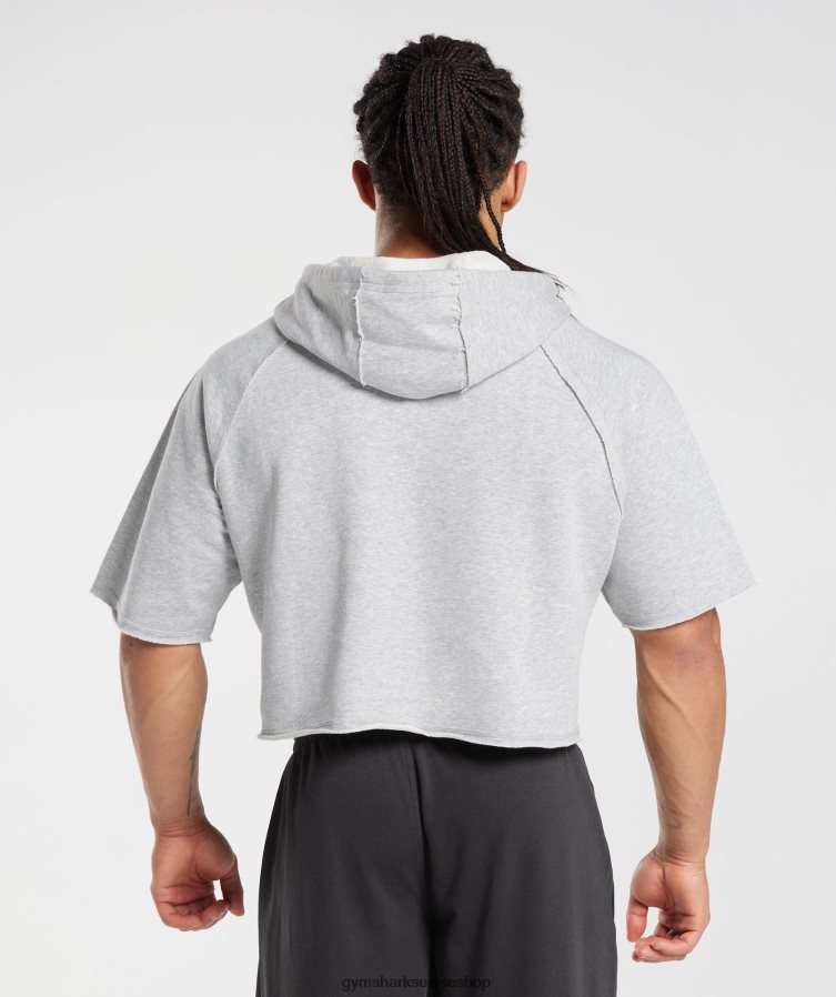 ch Gymshark Hommes sweat à capuche court à manches courtes gris clair chiné 02FP6T866 vêtements