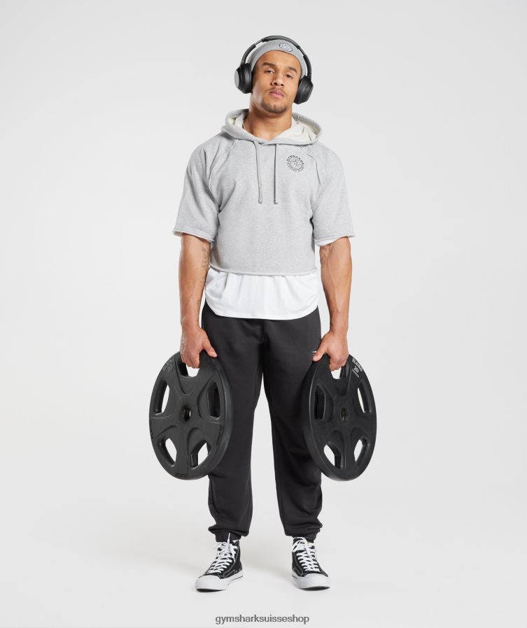 ch Gymshark Hommes sweat à capuche court à manches courtes gris clair chiné 02FP6T866 vêtements