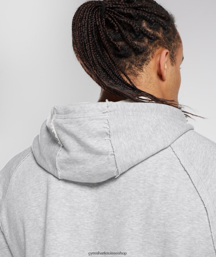 ch Gymshark Hommes sweat à capuche court à manches courtes gris clair chiné 02FP6T866 vêtements