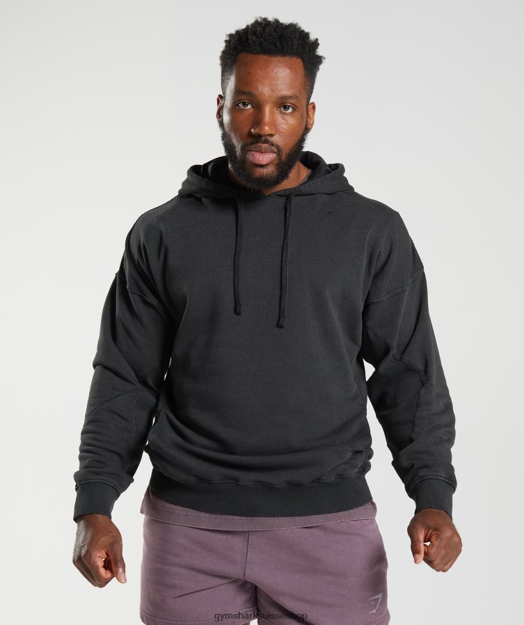 ch Gymshark Hommes sweat à capuche délavé noir 02FP6T835 vêtements