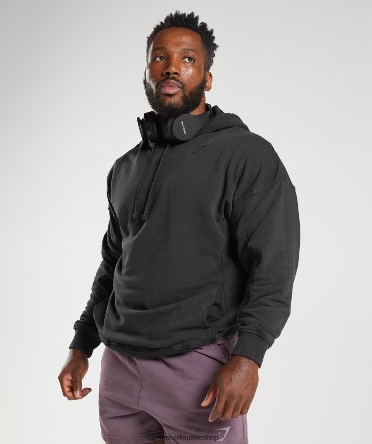 ch Gymshark Hommes sweat à capuche délavé noir 02FP6T835 vêtements
