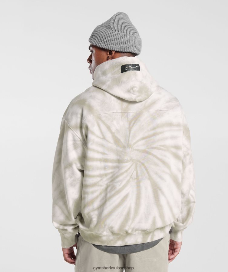 ch Gymshark Hommes sweat à capuche jour de repos blanc/brun champignon/lavage optique spirale 02FP6T802 vêtements