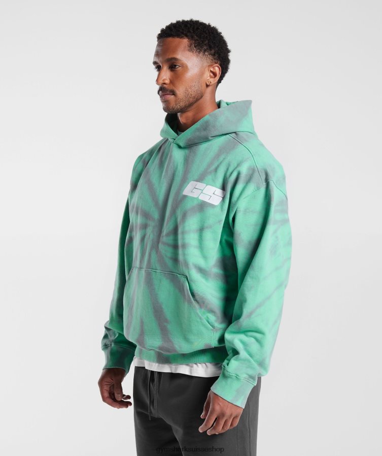 ch Gymshark Hommes sweat à capuche jour de repos vert oxydé/gris silhouette/délavage optique spirale 02FP6T799 vêtements