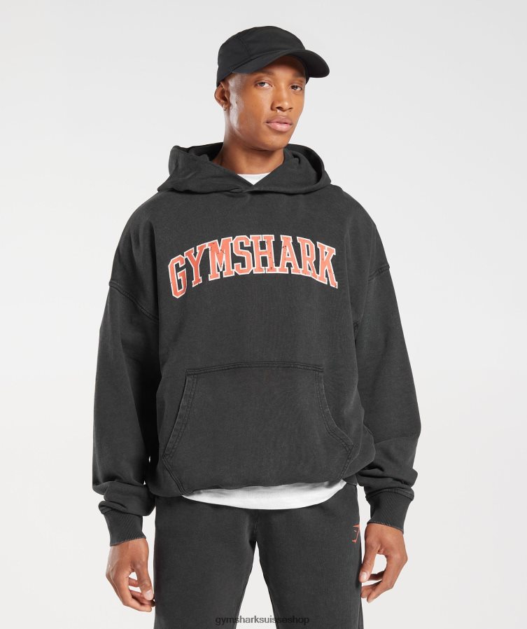ch Gymshark Hommes sweat à capuche universitaire noir/lavage à l'acide 02FP6T877 vêtements