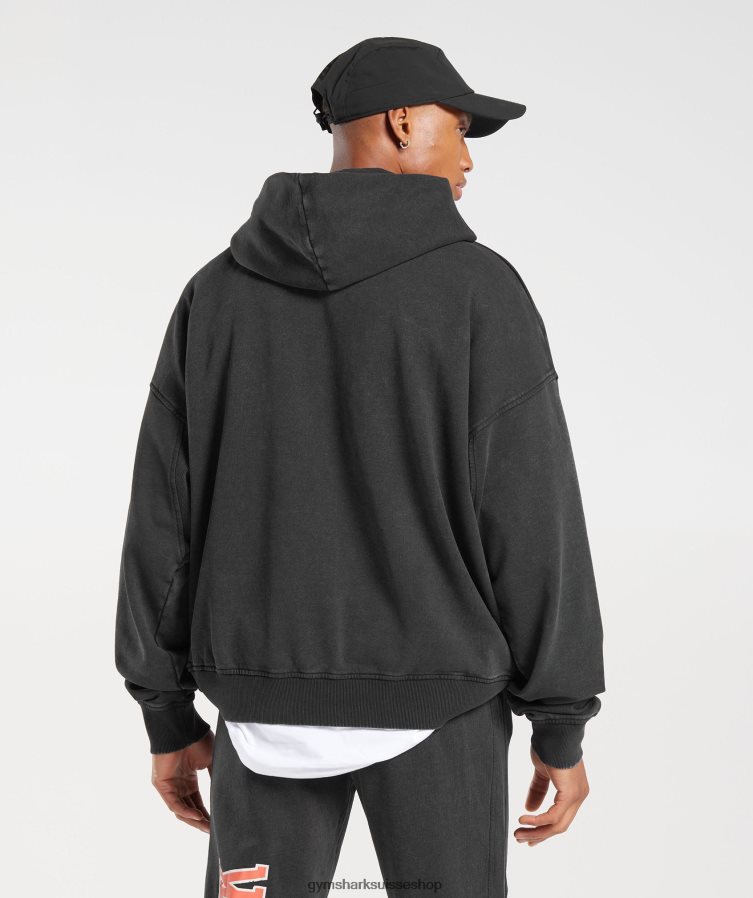ch Gymshark Hommes sweat à capuche universitaire noir/lavage à l\'acide 02FP6T877 vêtements