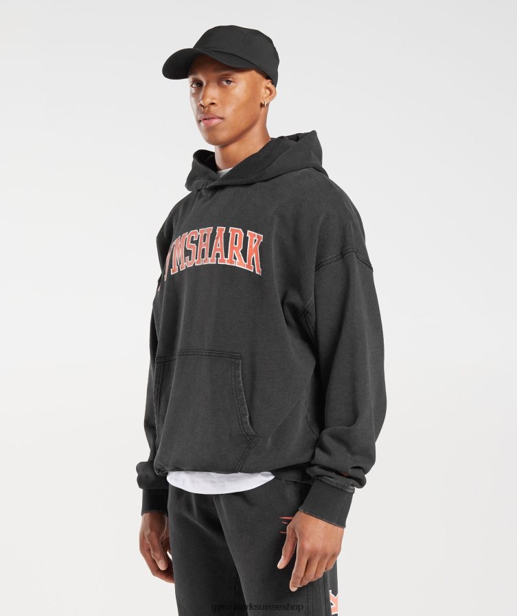 ch Gymshark Hommes sweat à capuche universitaire noir/lavage à l\'acide 02FP6T877 vêtements