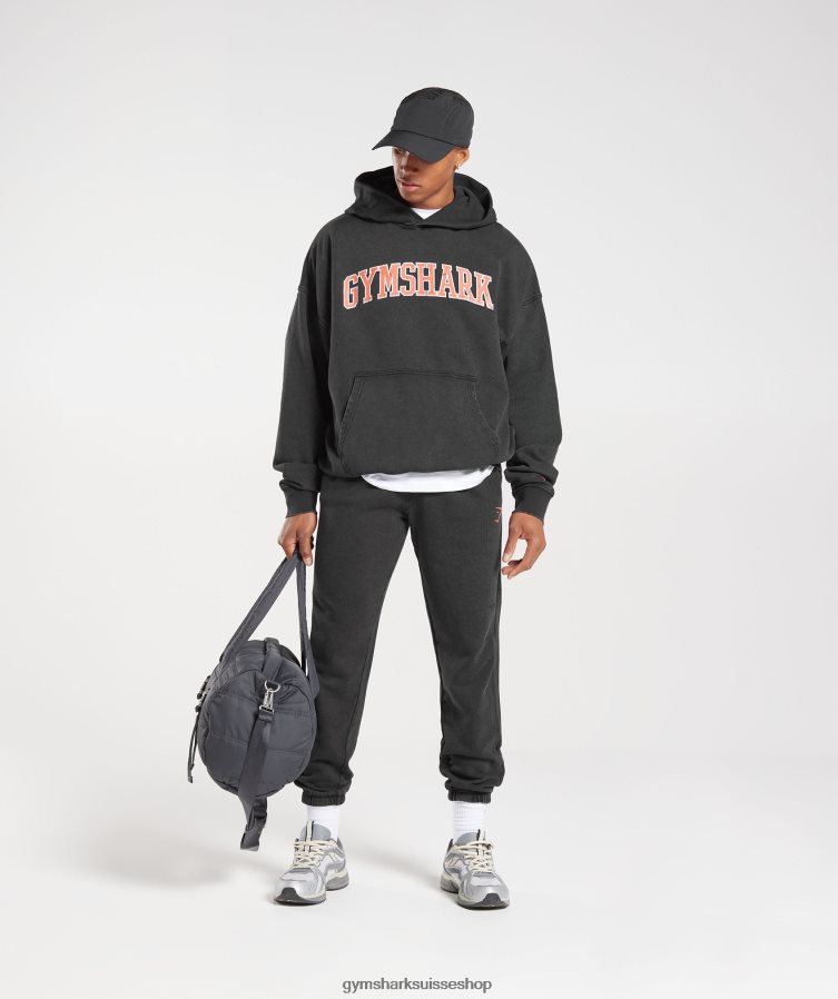 ch Gymshark Hommes sweat à capuche universitaire noir/lavage à l\'acide 02FP6T877 vêtements