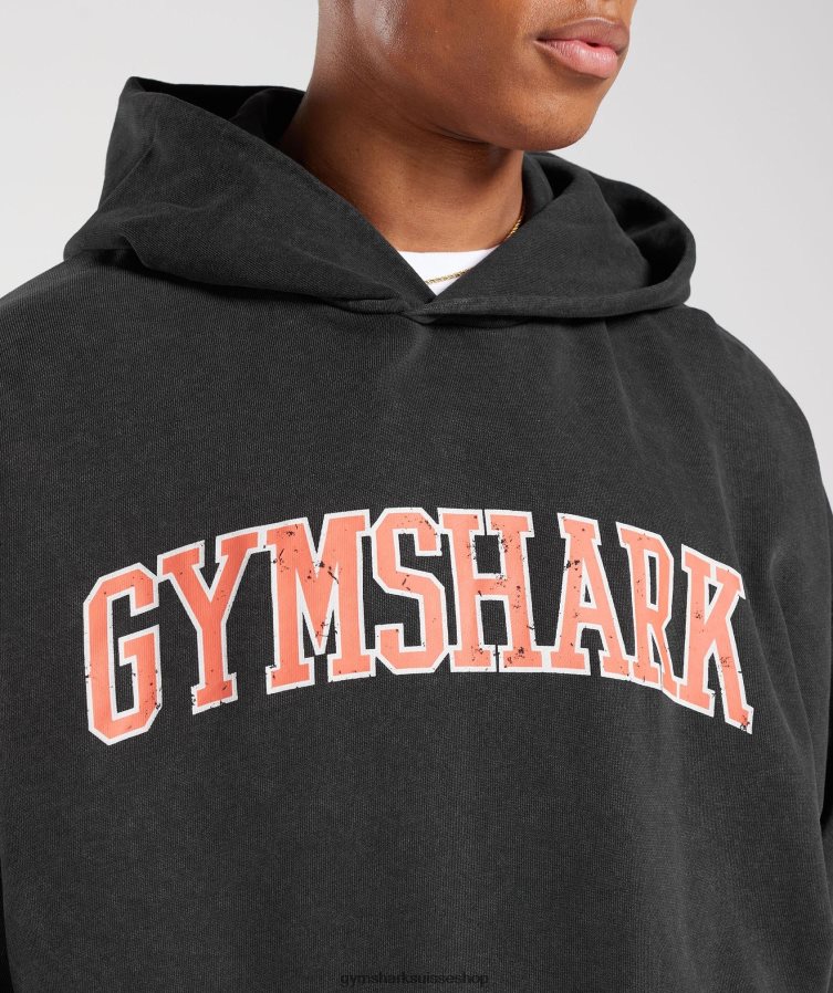 ch Gymshark Hommes sweat à capuche universitaire noir/lavage à l\'acide 02FP6T877 vêtements