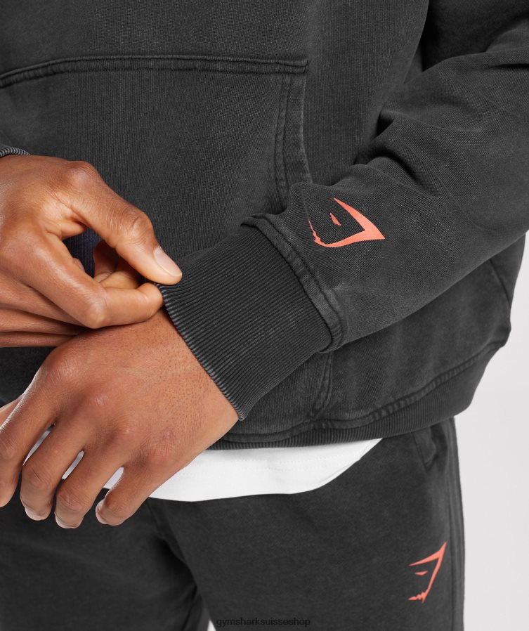 ch Gymshark Hommes sweat à capuche universitaire noir/lavage à l\'acide 02FP6T877 vêtements