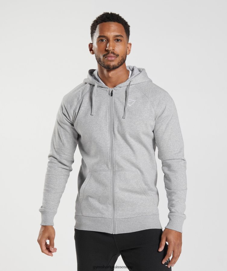 ch Gymshark Hommes sweat à capuche zippé gris clair chiné 02FP6T794 vêtements