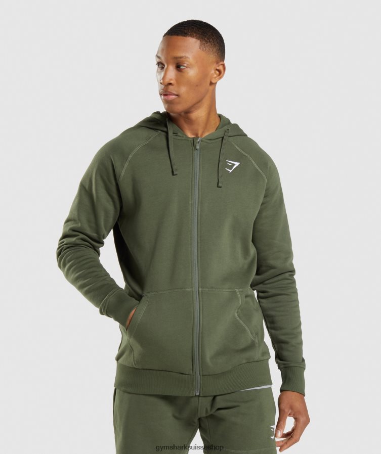 ch Gymshark Hommes sweat à capuche zippé noyau d'olive 02FP6T821 vêtements