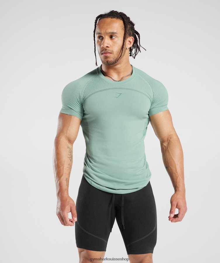 ch Gymshark Hommes 315 t-shirt sans couture sarcelle givrée/sarcelle d'encre 02FP6T779 vêtements