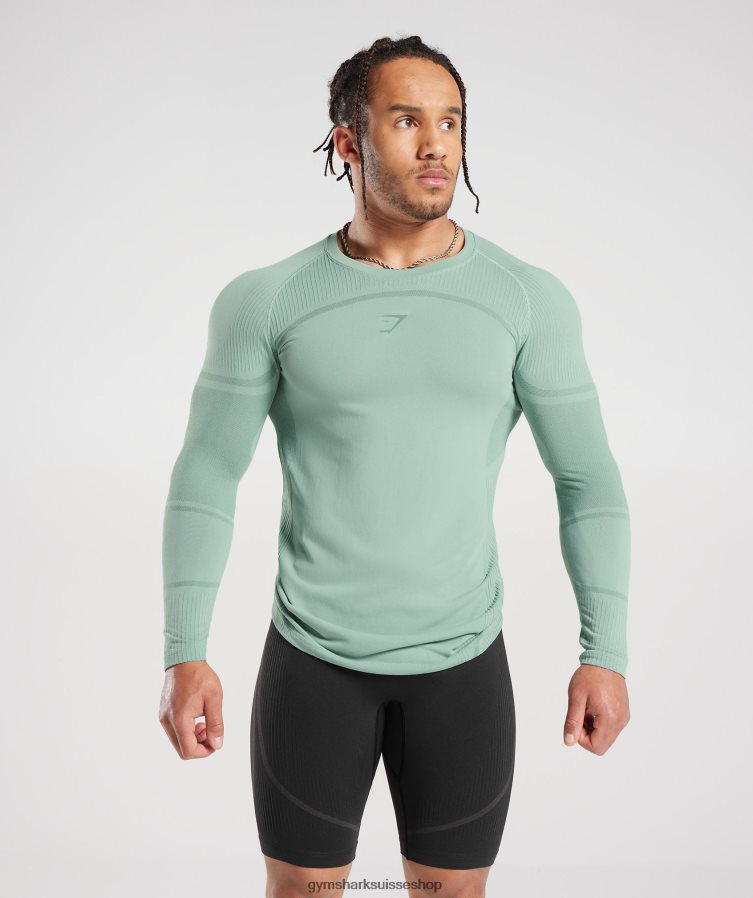 ch Gymshark Hommes 315 t-shirt sans coutures à manches longues sarcelle givrée/sarcelle d'encre 02FP6T780 vêtements