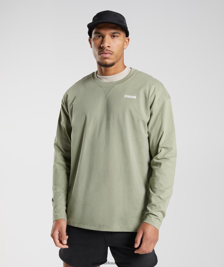 ch Gymshark Hommes T-shirt à manches longues de la journée de repos vert sauge 02FP6T760 vêtements